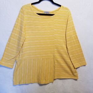 Habitat M Top Mustard Yellow Cotton  Asymmetrical Hem Lagenlook Artsy Bohemian